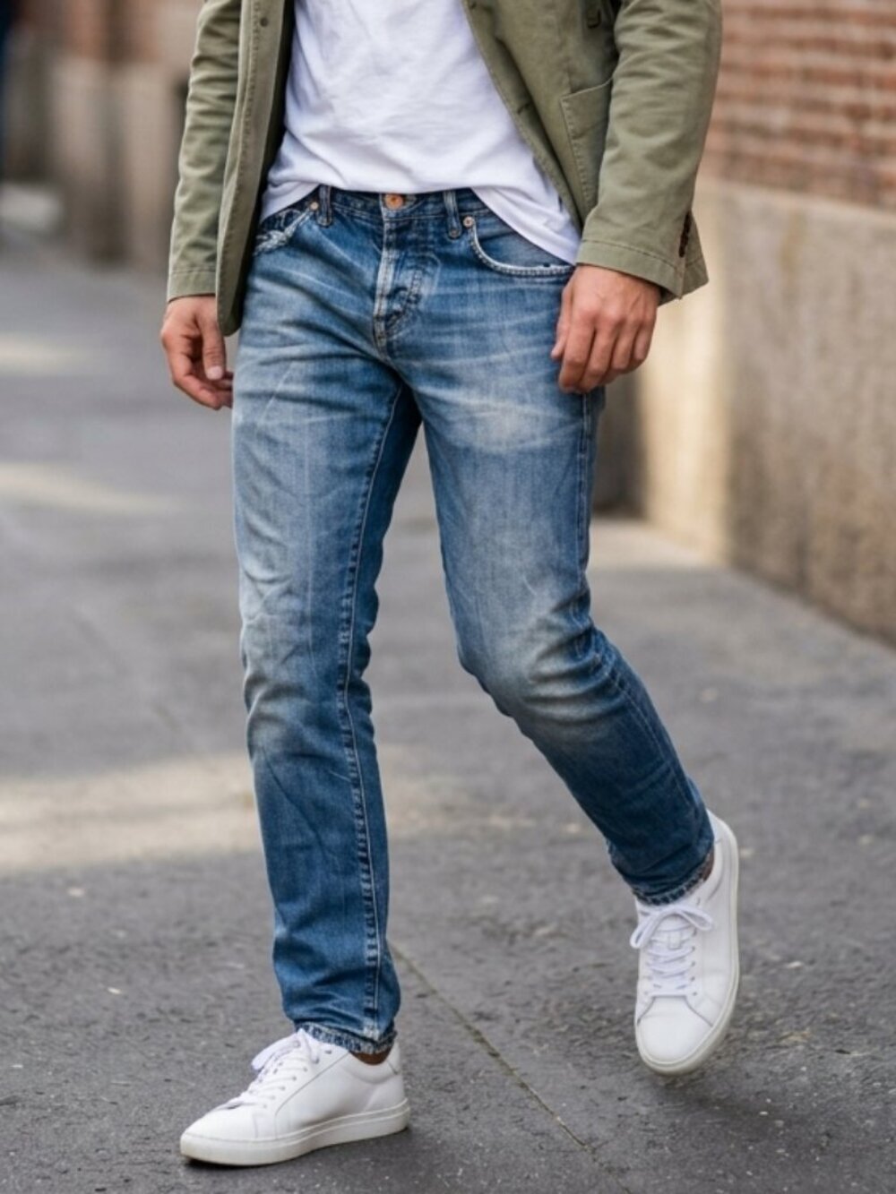 Scotch & Soda Distressed Drake Button Fly Medium Wash Jeans